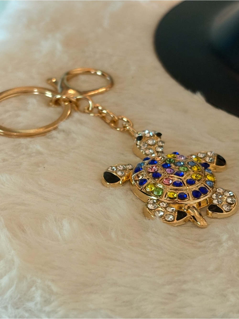 Gold-Tone Multicolor Crystal Turtle Keychain & Card Holder Charm - Picture 4 of 4
